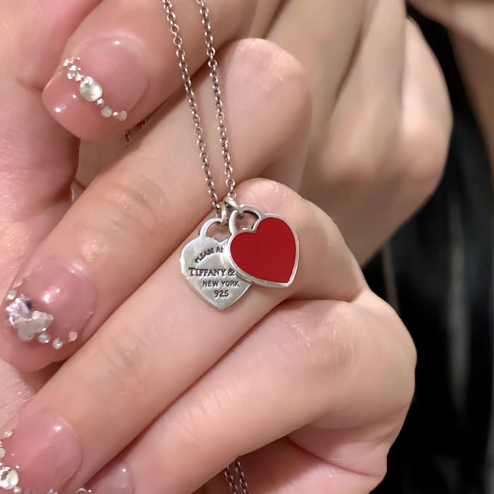 Tiffany Silver and Red Heart Pendant Necklace